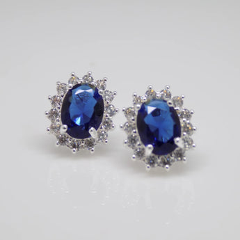 925 Sterling Silver Sapphire Cubic Zirconia Flower Earrings