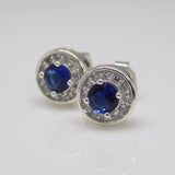925 Sterling Silver Sapphire Cubic Zirconia Halo Stud Earrings