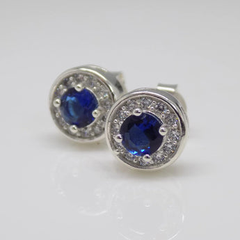 925 Sterling Silver Sapphire Cubic Zirconia Halo Stud Earrings