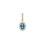 9ct Gold Sapphire Cubic Zirconia Oval Halo Pendant Necklace
