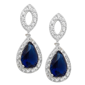 Silver Sapphire CZ Teardrop Drop Earrings