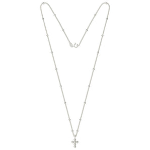 Silver Satellite Bead Necklace With Cross