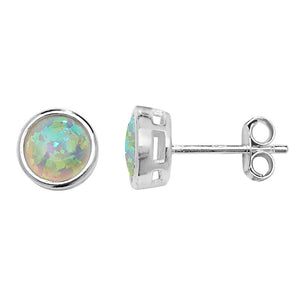 Circle Silver Opal Stud Earrings