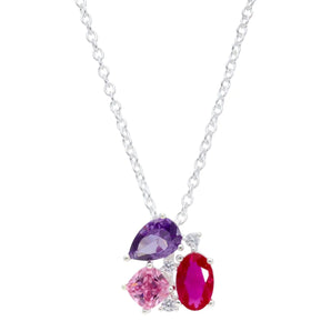 925 Sterling Silver Pretty In Pink Necklace With Pink & Purple Cubic Zirconia Details