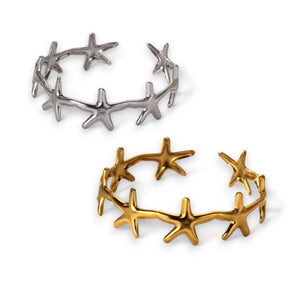 Amnesia Jewellery | Starfish cuff bracelet Gold Plated Or Stainless Steel. Discover the beauty of the ocean with our Starfish Cuff Bracelet, crafted from 18ct gold plated stainless steel or stainless steel. Tarnish free and waterproof. Shop now for quality Jewellery/Jewelry!