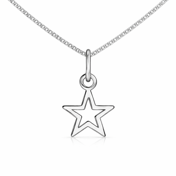 925 Sterling Silver Star Pendant Necklace on Fine Silver Curb Chain