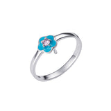 Sterling Silver & Blue Enamel CZ Flower Ring