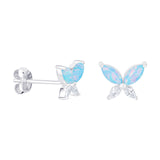 Sterling Silver & Blue Opal Butterfly Stud Earrings with Cubic Zirconia Details