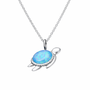 Sterling Silver Blue Opal Turtle Pendant Necklace