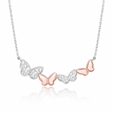 925 Sterling Silver Butterfly Bar Necklace With Two-Tone Rose Gold Plated Details and Clear Cubic Zirconia Stones
