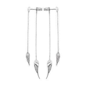 Sterling Silver CZ Angel Wing Drop Earrings