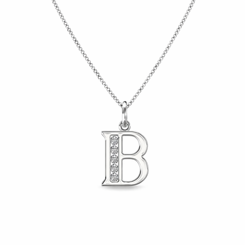 Sterling Silver CZ Initial Pendant Necklace B