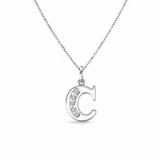 Sterling Silver CZ Initial Pendant Necklace C