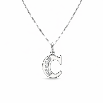 Sterling Silver CZ Initial Pendant Necklace C
