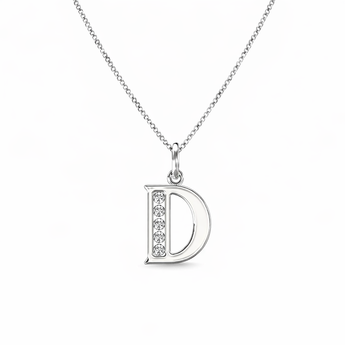 Sterling Silver CZ Initial Pendant Necklace D