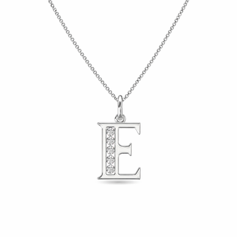 Sterling Silver CZ Initial Pendant Necklace E