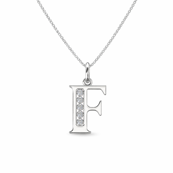 Sterling Silver CZ Initial Pendant Necklace F