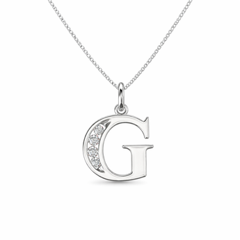 Sterling Silver CZ Initial Pendant Necklace G