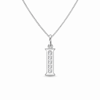 Sterling Silver CZ Initial Pendant Necklace I
