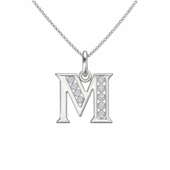 Sterling Silver CZ Initial Pendant Necklace M