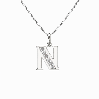 Sterling Silver CZ Initial Pendant Necklace N