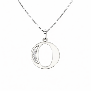 Sterling Silver CZ Initial Pendant Necklace O