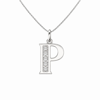 Sterling Silver CZ Initial Pendant Necklace P