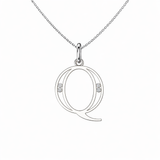 Sterling Silver CZ Initial Pendant Necklace Q
