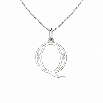 Sterling Silver CZ Initial Pendant Necklace Q