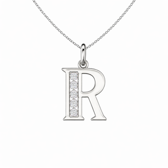 Sterling Silver CZ Initial Pendant Necklace R