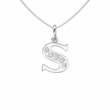 Sterling Silver CZ Initial Pendant Necklace S