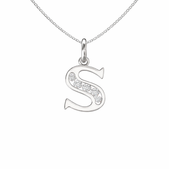 Sterling Silver CZ Initial Pendant Necklace S