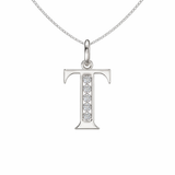 Sterling Silver CZ Initial Pendant Necklace T