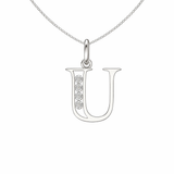 Sterling Silver CZ Initial Pendant Necklace U