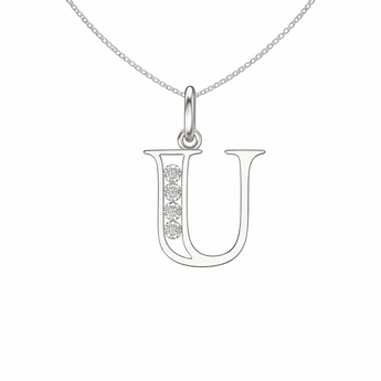 Sterling Silver CZ Initial Pendant Necklace U
