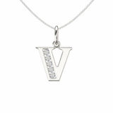 Sterling Silver CZ Initial Pendant Necklace V