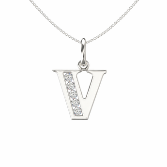Sterling Silver CZ Initial Pendant Necklace V