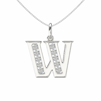 Sterling Silver CZ Initial Pendant Necklace W