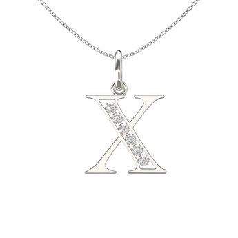 Sterling Silver CZ Initial Pendant Necklace X