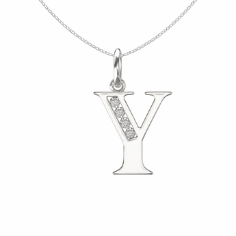 Sterling Silver CZ Initial Pendant Necklace Y