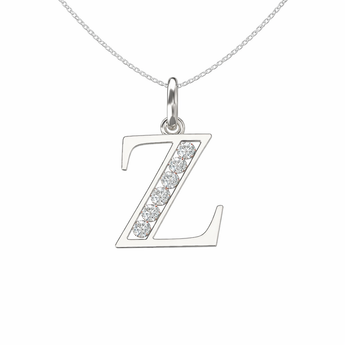 Sterling Silver CZ Initial Pendant Necklace Z