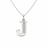 Sterling Silver CZ Initial Pendant Necklace J