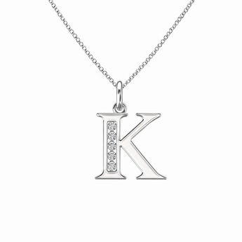 Sterling Silver CZ Initial Pendant Necklace K