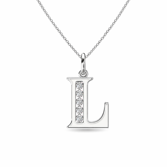 Sterling Silver CZ Initial Pendant Necklace L