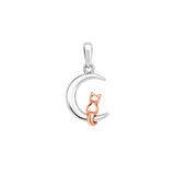 925 Sterling Silver and Rose Gold Two-tone Cat On Moon Pendant for Silver Necklaces