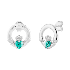 Sterling Silver December Birthstone Claddagh Earrings with Blue Topaz Cubic Zirconia Heart Centre Details