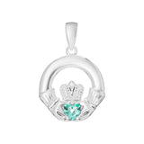 Sterling Silver December Birthstone Claddagh Pendant for Silver Necklaces with Blue Topaz Cubic Zirconia Heart