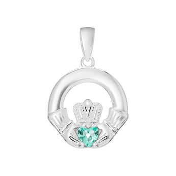 Sterling Silver December Birthstone Claddagh Pendant for Silver Necklaces with Blue Topaz Cubic Zirconia Heart