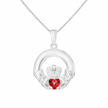 925 Sterling Silver Claddagh January CZ Birthstone Pendant Necklace