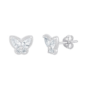 Sterling Silver & Cubic Zirconia Butterfly Stud Earrings